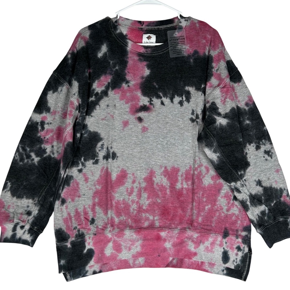 Like Love Pink Gray‎ Black Tie Dye Oversized Sweatshirt Women's Small NWOT